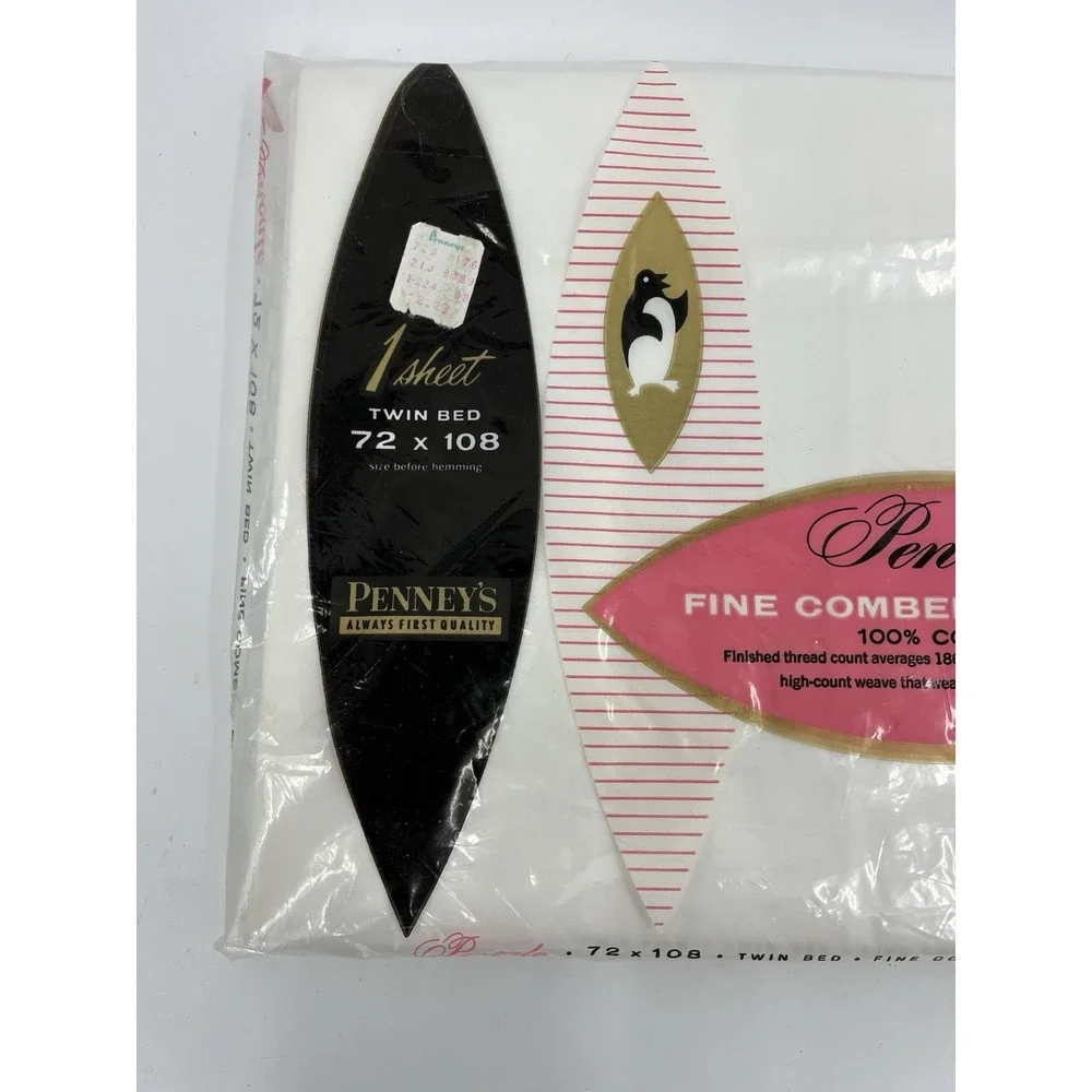 Vintage JC Penney Percale Twin Sheet Flat White Cotton New Old Stock